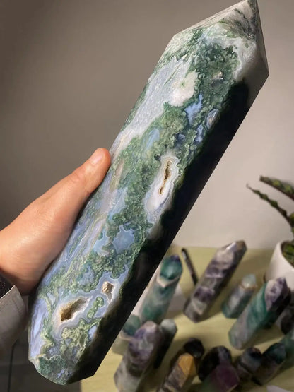 Natural Moss Agate Crystal Tower