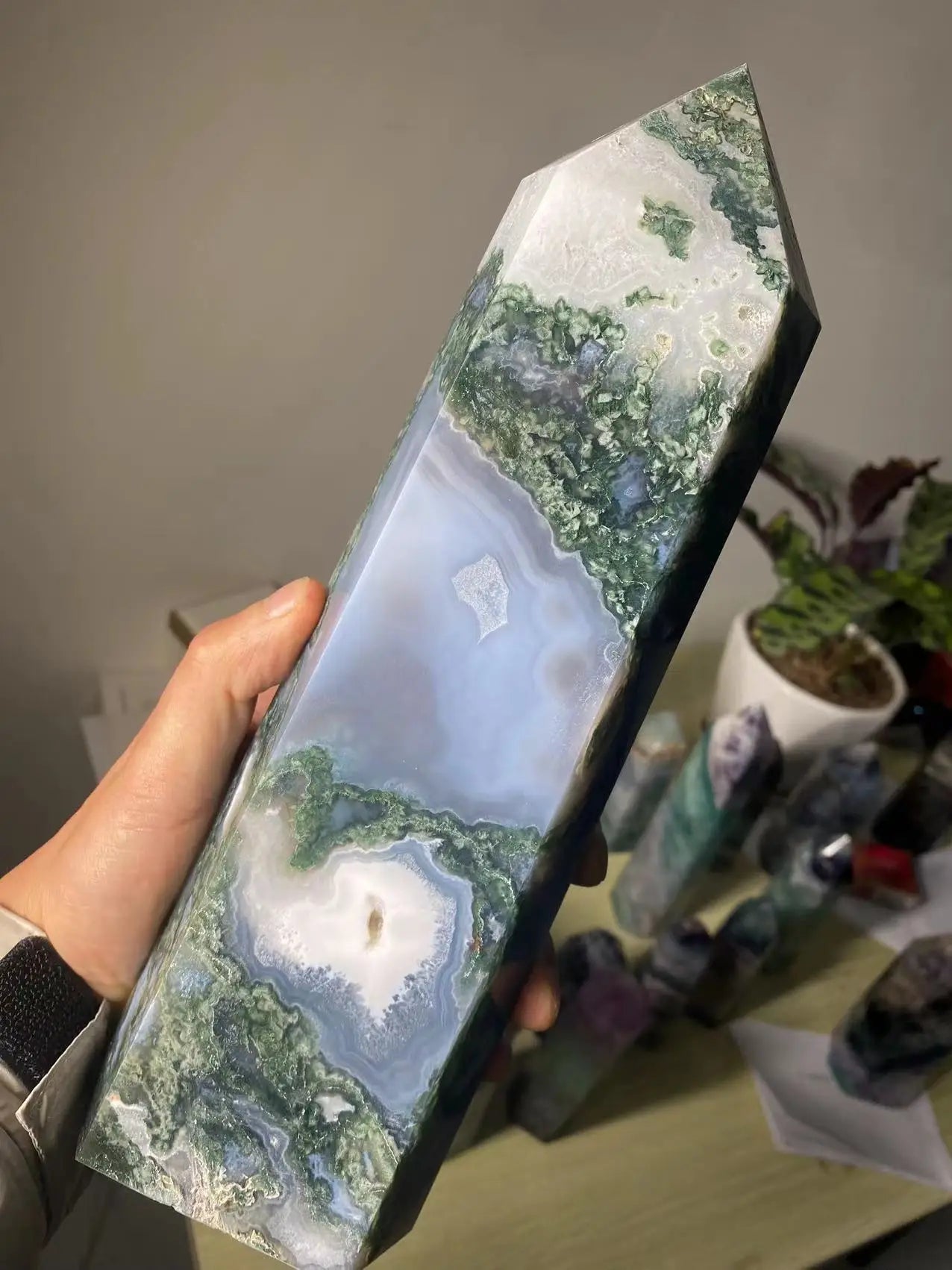 Natural Moss Agate Crystal Tower