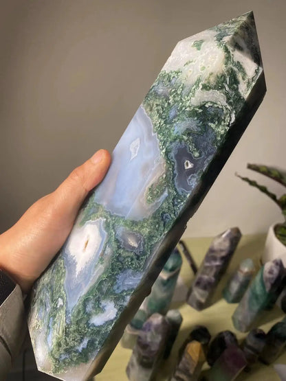 Natural Moss Agate Crystal Tower