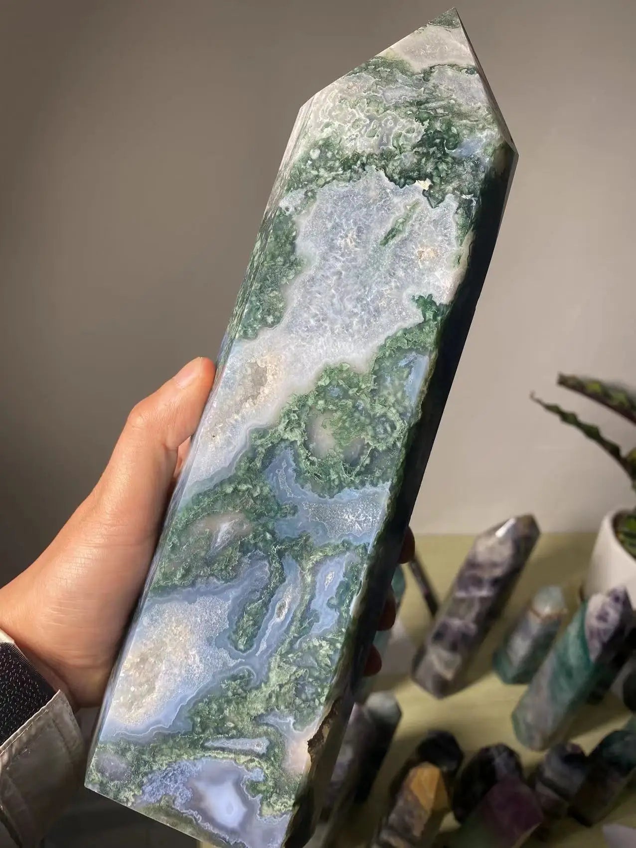 Natural Moss Agate Crystal Tower